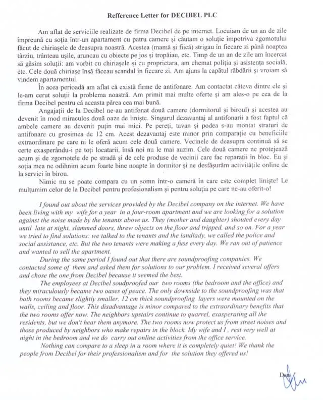 Комплетна звучна изолација за стан у Букурешту